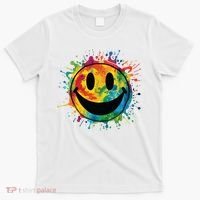 Retro Happy Face Rainbow Tiedye Splatter 70s Peace Smile T-Shirt thumb 0