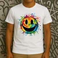 Retro Happy Face Rainbow Tiedye Splatter 70s Peace Smile T-Shirt thumb 3