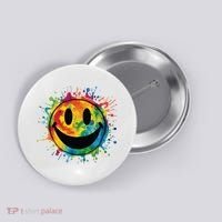Retro Happy Face Rainbow Tiedye Splatter 70s Peace Smile Button thumb 0