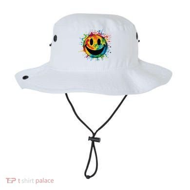 Retro Happy Face Rainbow Tiedye Splatter 70s Peace Smile Bucket Hat