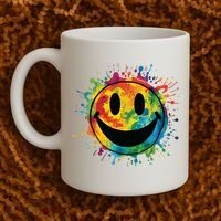 Retro Happy Face Rainbow Tiedye Splatter 70s Peace Smile Coffee Mug thumb 2