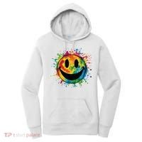 Retro Happy Face Rainbow Tiedye Splatter 70s Peace Smile Women's Hoodie thumb 0