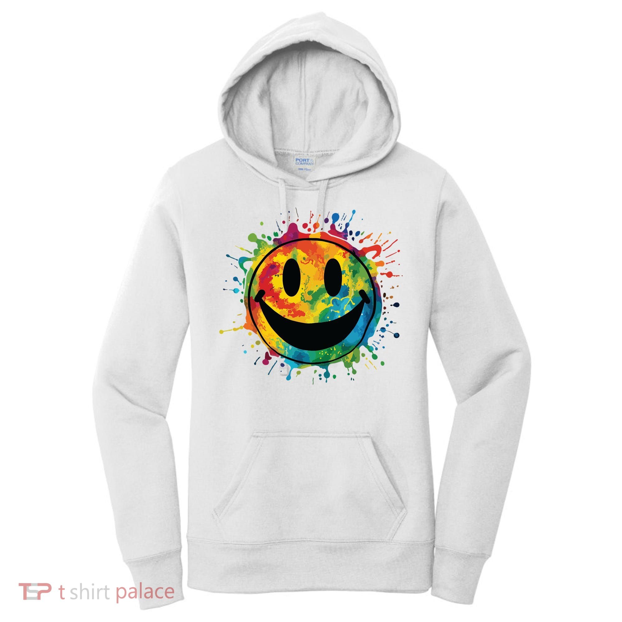 Retro Happy Face Rainbow Tiedye Splatter 70s Peace Smile Women's Hoodie