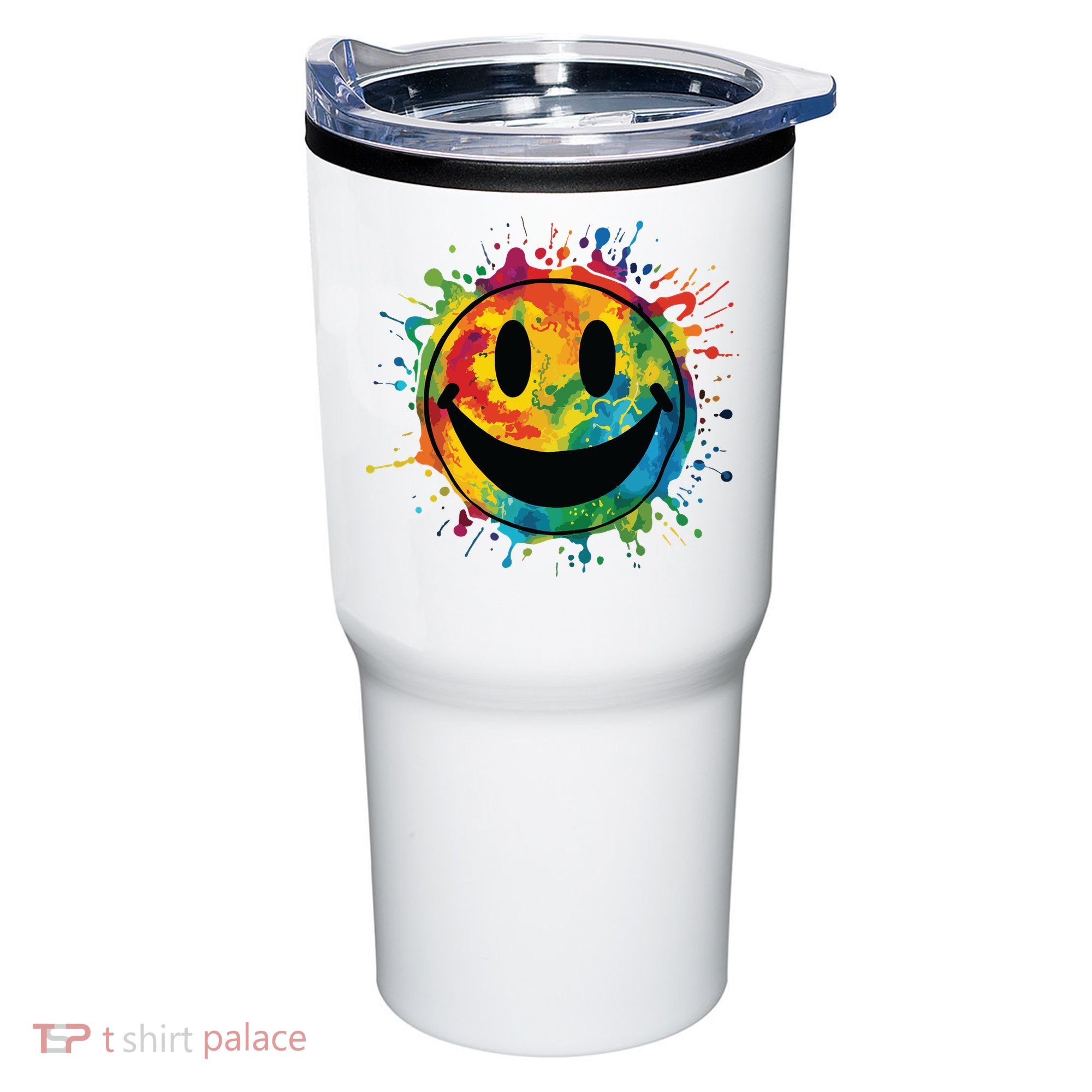 Retro Happy Face Rainbow Tiedye Splatter 70s Peace Smile Tumbler