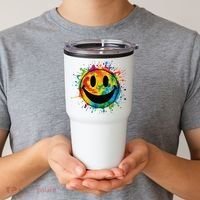 Retro Happy Face Rainbow Tiedye Splatter 70s Peace Smile Tumbler thumb 2