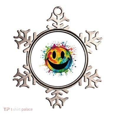 Retro Happy Face Rainbow Tiedye Splatter 70s Peace Smile Ornament