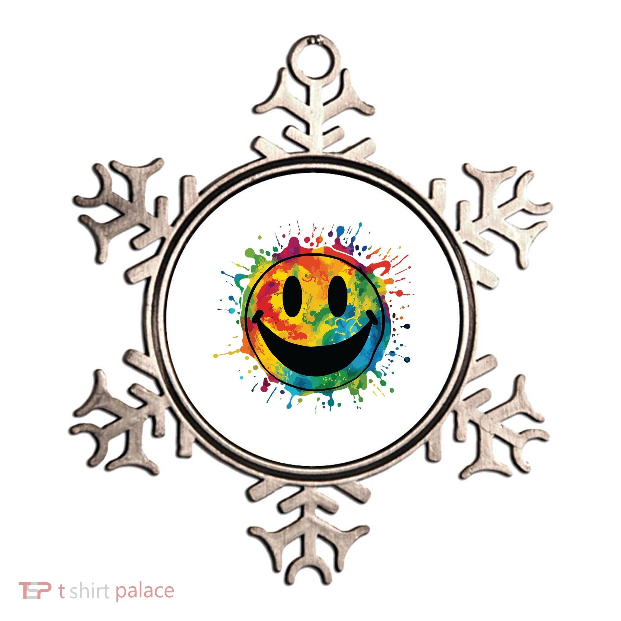 Retro Happy Face Rainbow Tiedye Splatter 70s Peace Smile Ornament