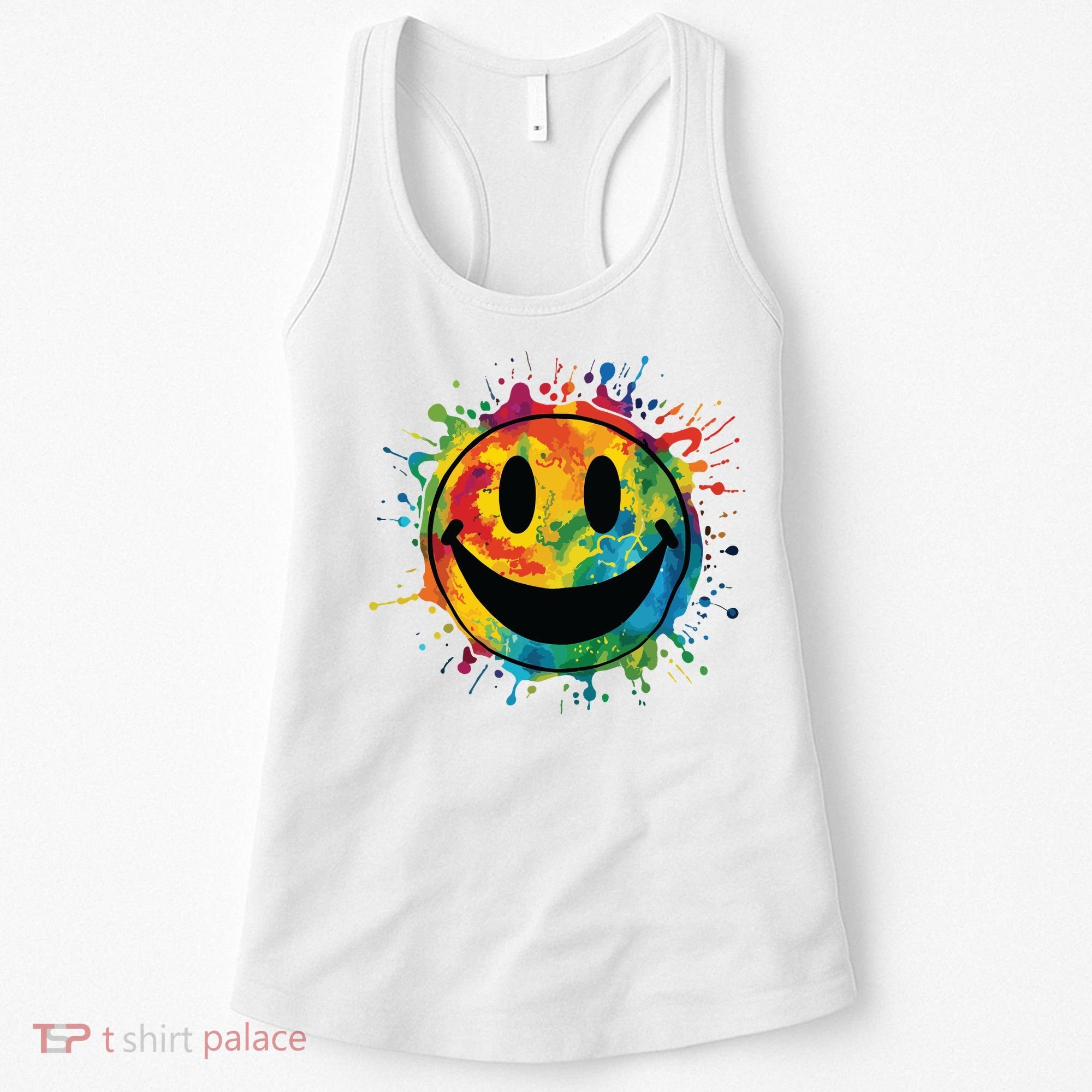 Retro Happy Face Rainbow Tiedye Splatter 70s Peace Smile Women's Tank Top