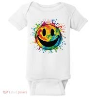 Retro Happy Face Rainbow Tiedye Splatter 70s Peace Smile Baby Bodysuit thumb 0