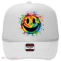Retro Happy Face Rainbow Tiedye Splatter 70s Peace Smile Hat thumb 0