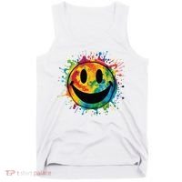 Retro Happy Face Rainbow Tiedye Splatter 70s Peace Smile Tank Top thumb 0