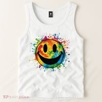 Retro Happy Face Rainbow Tiedye Splatter 70s Peace Smile Tank Top thumb 2