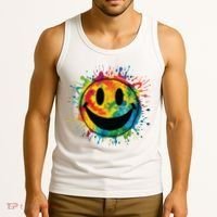 Retro Happy Face Rainbow Tiedye Splatter 70s Peace Smile Tank Top thumb 3