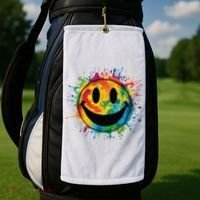 Retro Happy Face Rainbow Tiedye Splatter 70s Peace Smile Golf Towel thumb 2