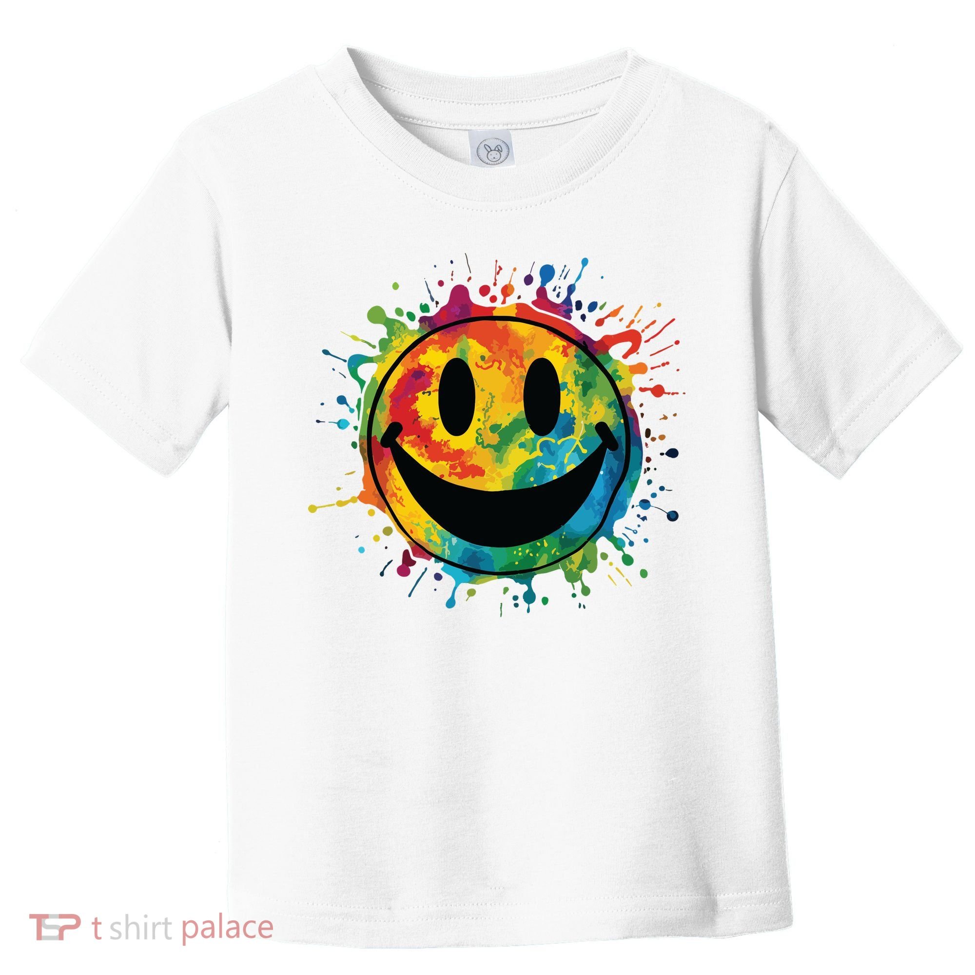 Retro Happy Face Rainbow Tiedye Splatter 70s Peace Smile Toddler T-Shirt