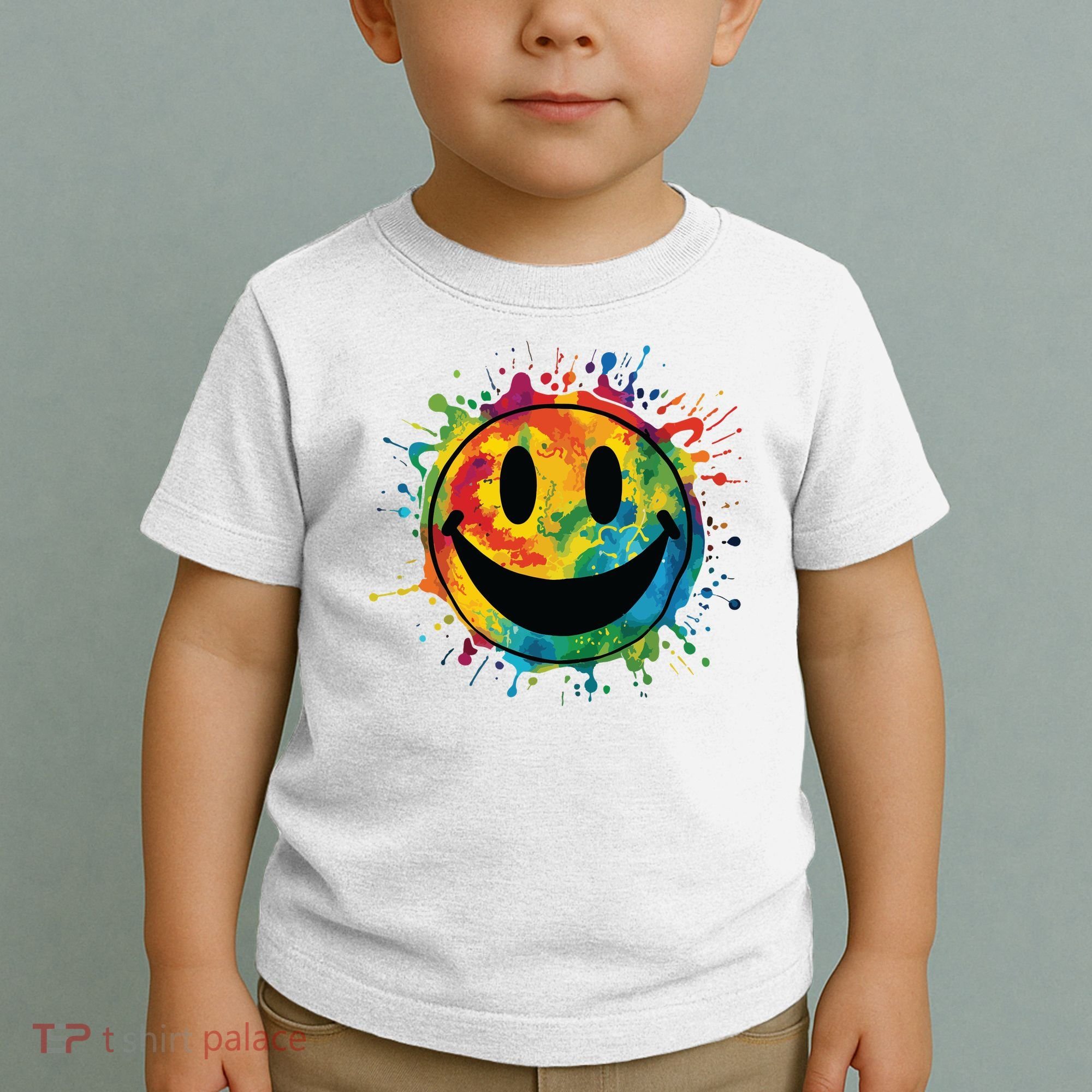 Retro Happy Face Rainbow Tiedye Splatter 70s Peace Smile Toddler T-Shirt