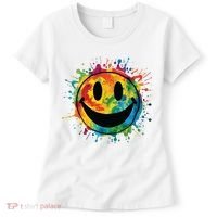 Retro Happy Face Rainbow Tiedye Splatter 70s Peace Smile Women's T-Shirt thumb 0