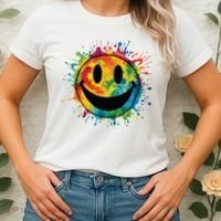 Retro Happy Face Rainbow Tiedye Splatter 70s Peace Smile Women's T-Shirt thumb 2