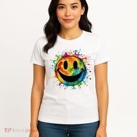 Retro Happy Face Rainbow Tiedye Splatter 70s Peace Smile Women's T-Shirt thumb 4