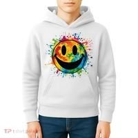 Retro Happy Face Rainbow Tiedye Splatter 70s Peace Smile Kids Hoodie thumb 4