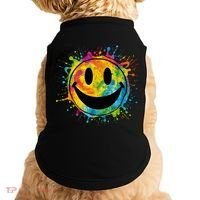 Retro Happy Face Rainbow Tiedye Splatter – 70s Peace Smile Doggie Tank thumb 0