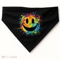Retro Happy Face Rainbow Tiedye Splatter – 70s Peace Smile USA-Made Doggie Bandana thumb 0