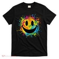 Retro Happy Face Rainbow Tiedye Splatter – 70s Peace Smile T-Shirt thumb 0
