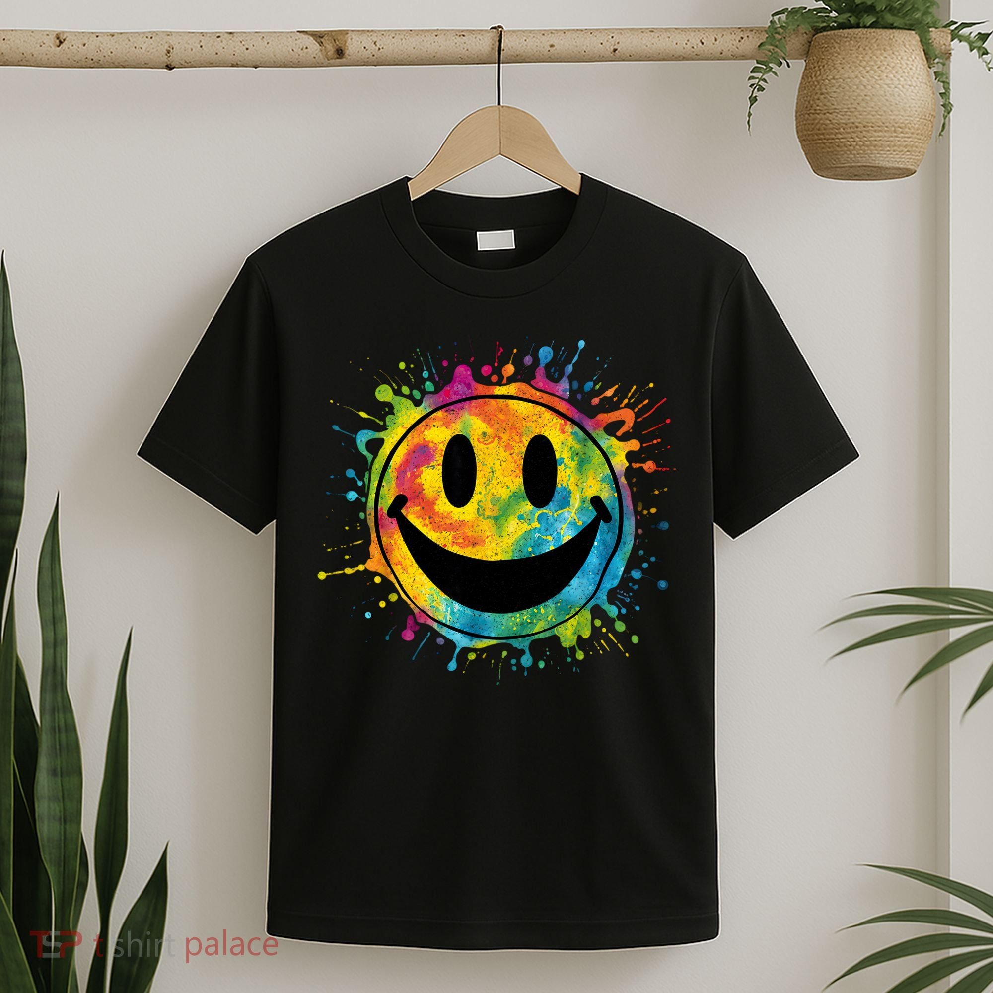 Retro Happy Face Rainbow Tiedye Splatter – 70s Peace Smile T-Shirt