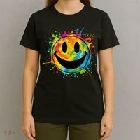 Retro Happy Face Rainbow Tiedye Splatter – 70s Peace Smile T-Shirt thumb 4