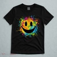 Retro Happy Face Rainbow Tiedye Splatter – 70s Peace Smile T-Shirt thumb 5