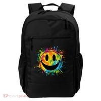 Retro Happy Face Rainbow Tiedye Splatter – 70s Peace Smile Backpack thumb 0