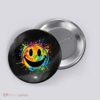Retro Happy Face Rainbow Tiedye Splatter – 70s Peace Smile Button thumb 0