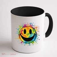Retro Happy Face Rainbow Tiedye Splatter – 70s Peace Smile Coffee Mug thumb 1