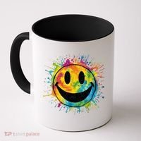 Retro Happy Face Rainbow Tiedye Splatter – 70s Peace Smile Coffee Mug thumb 0