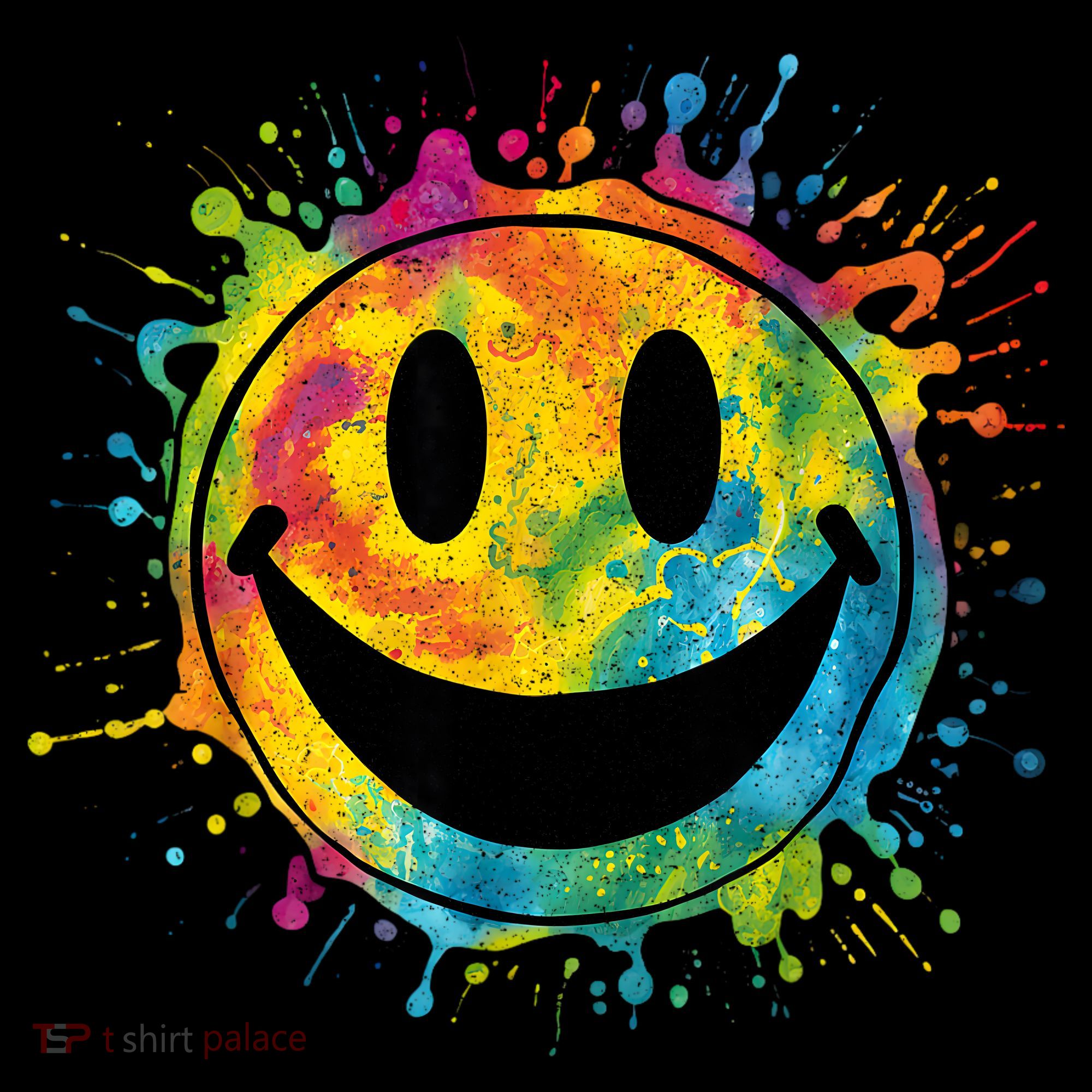 Retro Happy Face Rainbow Tiedye Splatter – 70s Peace Smile Coffee Mug