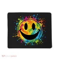Retro Happy Face Rainbow Tiedye Splatter – 70s Peace Smile Mousepad thumb 0