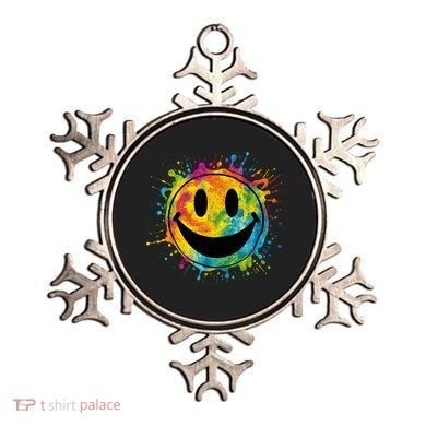 Retro Happy Face Rainbow Tiedye Splatter – 70s Peace Smile Ornament