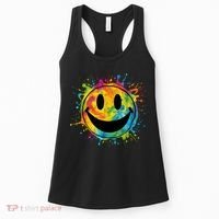 Retro Happy Face Rainbow Tiedye Splatter – 70s Peace Smile Women's Tank Top thumb 0