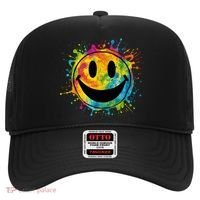 Retro Happy Face Rainbow Tiedye Splatter – 70s Peace Smile Hat thumb 0