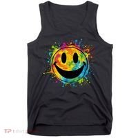Retro Happy Face Rainbow Tiedye Splatter – 70s Peace Smile Tank Top thumb 0