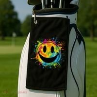 Retro Happy Face Rainbow Tiedye Splatter – 70s Peace Smile Golf Towel thumb 2