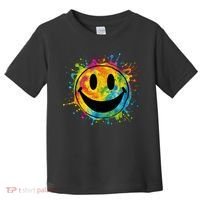 Retro Happy Face Rainbow Tiedye Splatter – 70s Peace Smile Toddler T-Shirt thumb 0