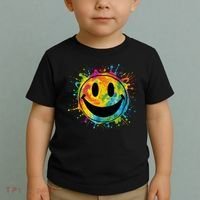 Retro Happy Face Rainbow Tiedye Splatter – 70s Peace Smile Toddler T-Shirt thumb 2