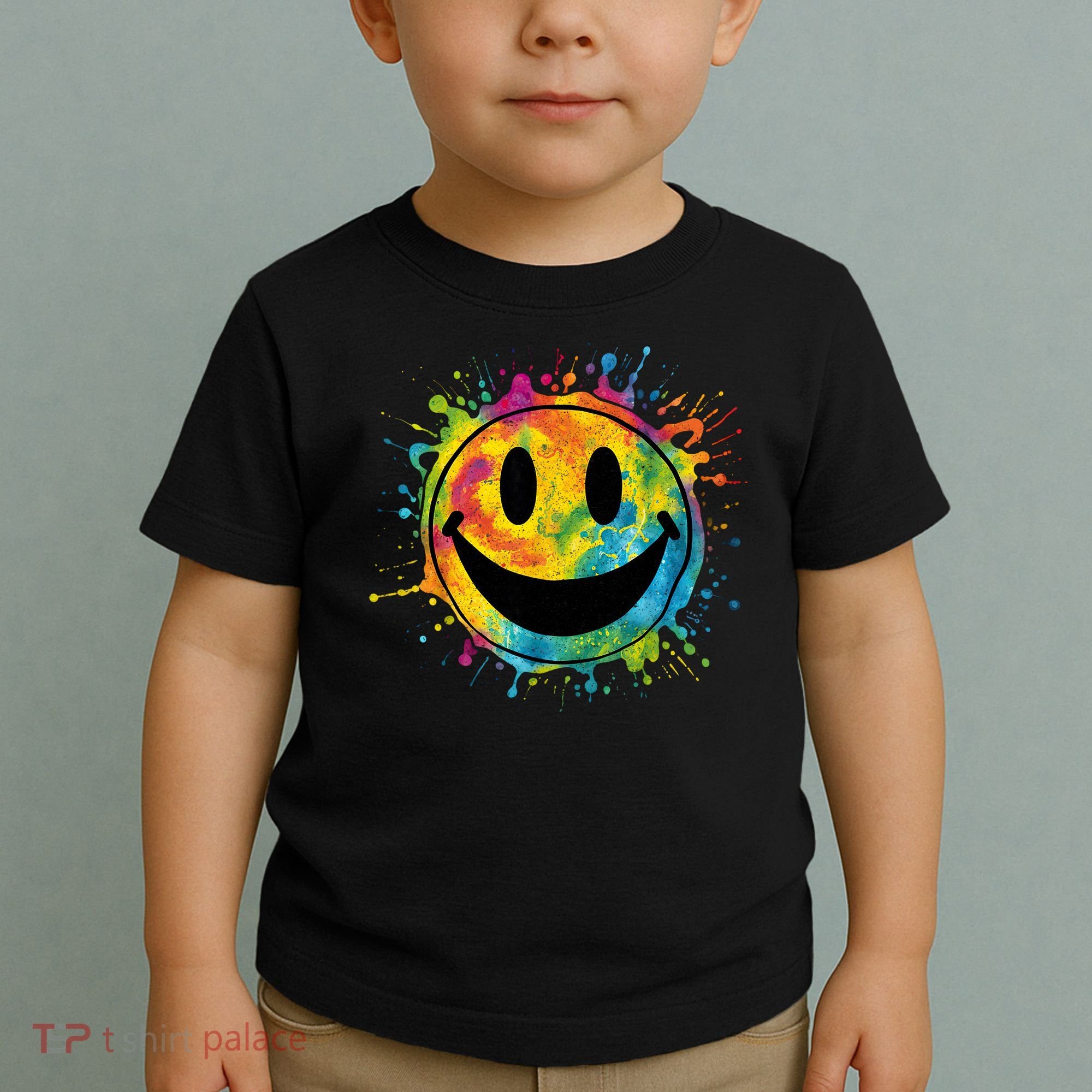 Retro Happy Face Rainbow Tiedye Splatter – 70s Peace Smile Toddler T-Shirt