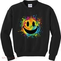 Retro Happy Face Rainbow Tiedye Splatter – 70s Peace Smile Kids Sweatshirt thumb 0