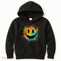 Retro Happy Face Rainbow Tiedye Splatter – 70s Peace Smile Kids Hoodie thumb 0
