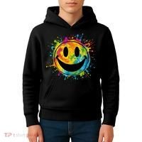 Retro Happy Face Rainbow Tiedye Splatter – 70s Peace Smile Kids Hoodie thumb 4