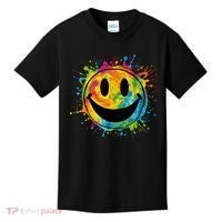 Retro Happy Face Rainbow Tiedye Splatter – 70s Peace Smile Kids T-Shirt thumb 0