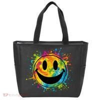 Retro Happy Face Rainbow Tiedye Splatter – 70s Peace Smile Tote Bag thumb 0