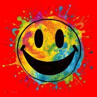 Retro Happy Face Rainbow Tiedye Splatter – 70s Peace Smile Santa Hat thumb 1